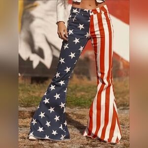 Patriotic Flare Pants with Stars and Stripes SZ M NWOT
